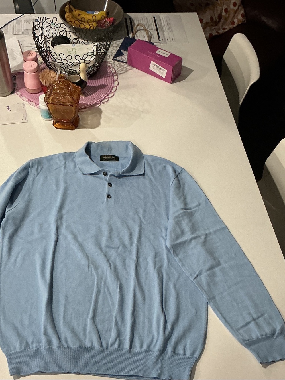 Men's Light Blue Long-Sleeve Polo Sweater - Classic Knit